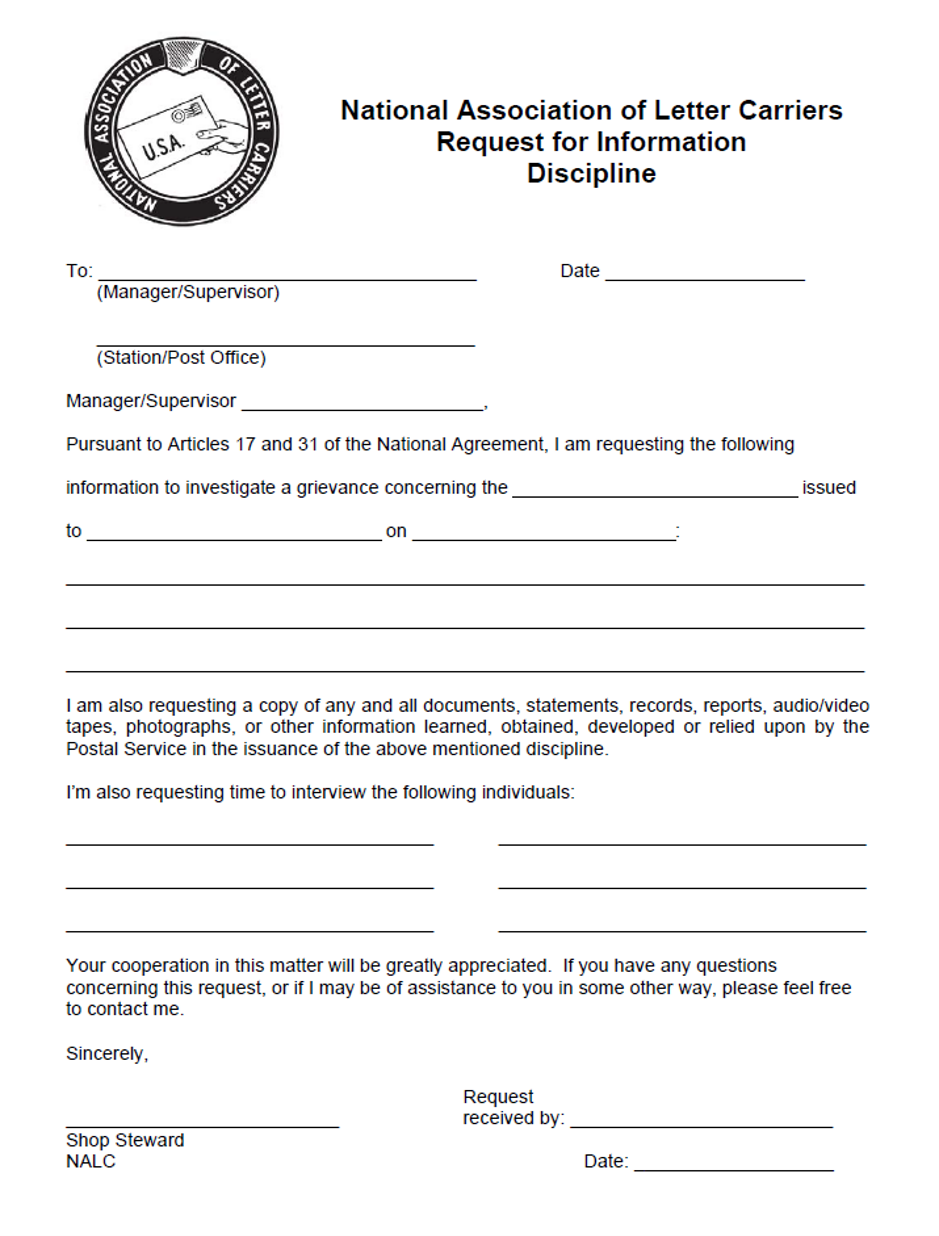 Request for Dicipline Form